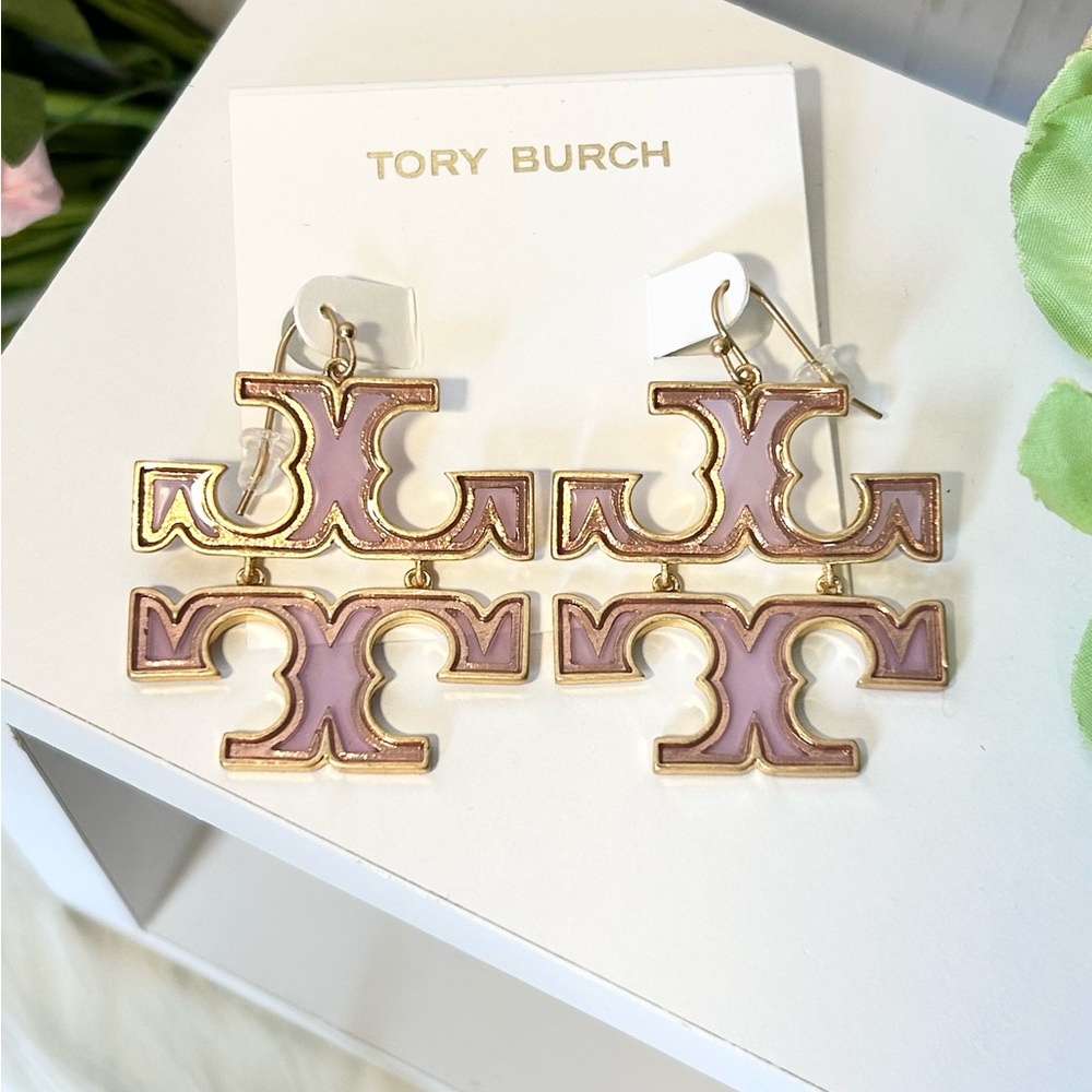 Tory Burch Gold and Pink Hinge Earrings NEW